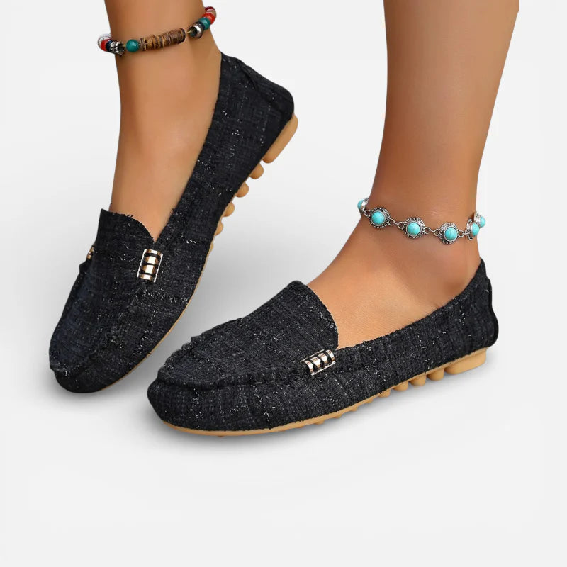 Mocassin Femme En Tissus Noir