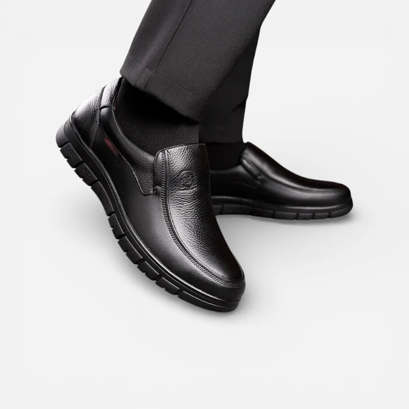 Mocassin Orthopédique Semelle Epaisse Confort En Cuir Véritable Noir Homme
