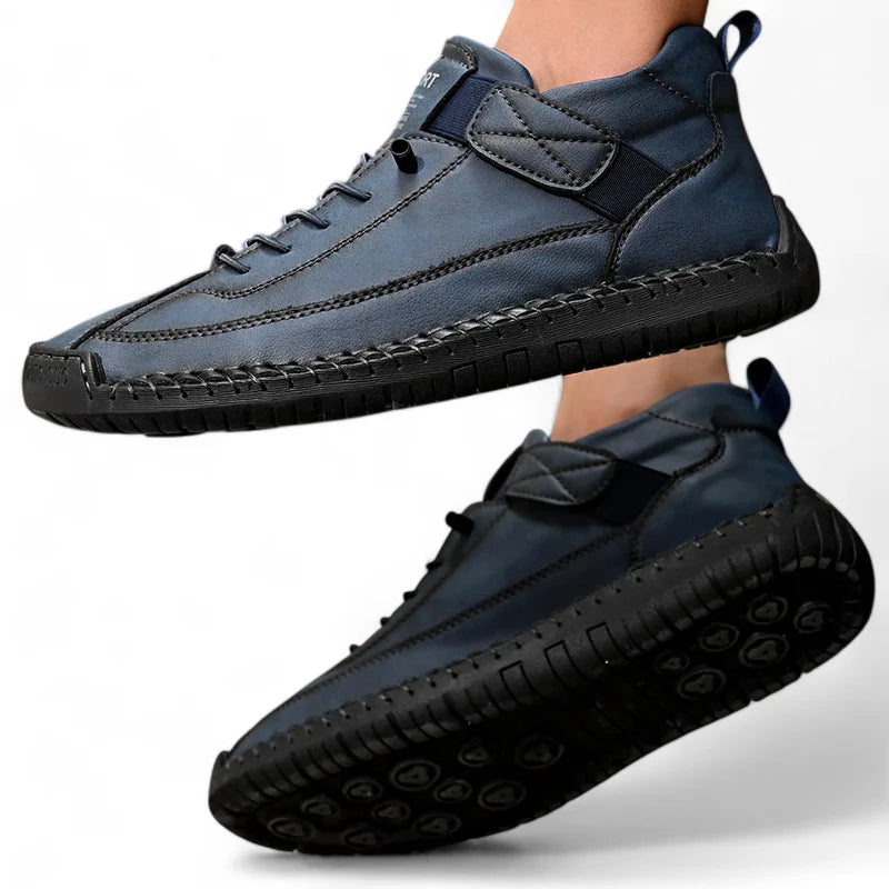 Mocassin En Cuir Bleu Marine à Lacets à Couture Pour Homme