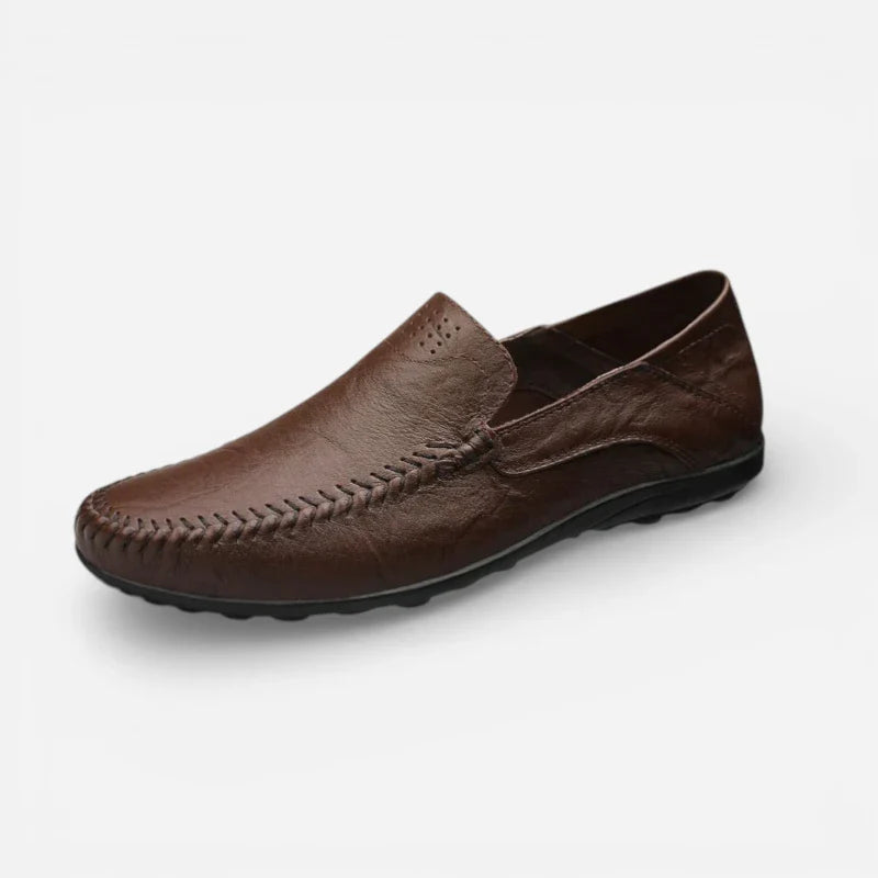 Mocassin Cuir Foncé Marron Homme Vintage