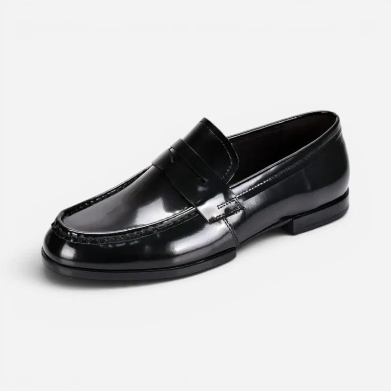 Mocassin Costume Mariage En Cuir Noir Vernis Talon Homme