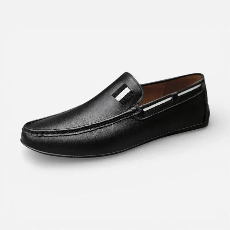Mocassin Noir En Cuir Drapeau Pour Homme