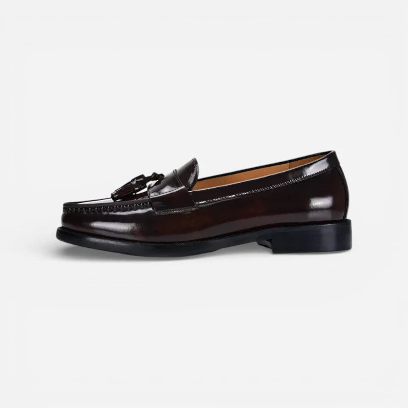 Mocassin En Cuir Vernis Marron Foncé Pour Homme à Gland