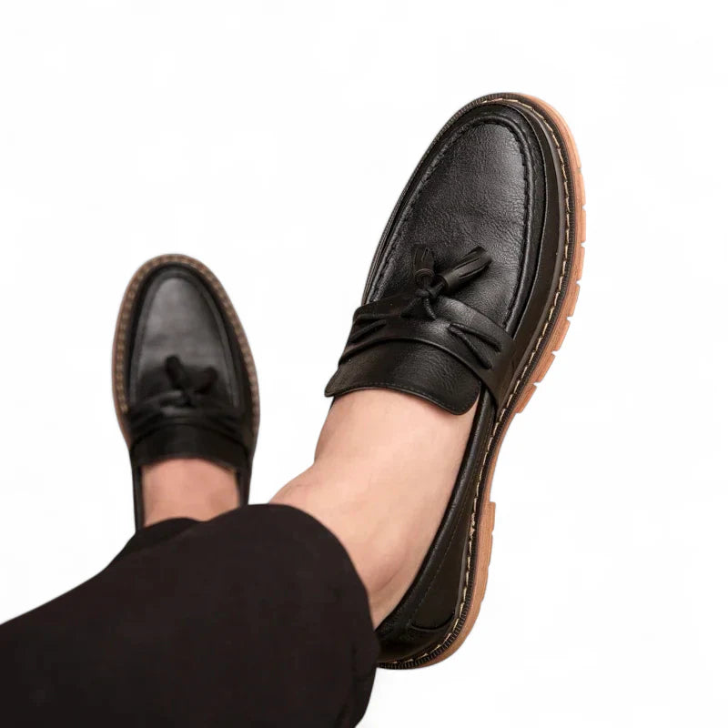 Mocassin Noir à Gland Semelle Marron Homme