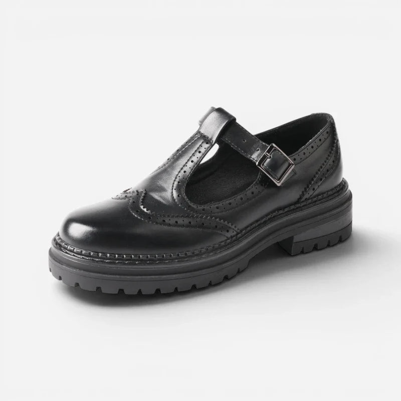 Mocassin Cuir Noir Vernis Bridé Semelle épaisse Pour Femme