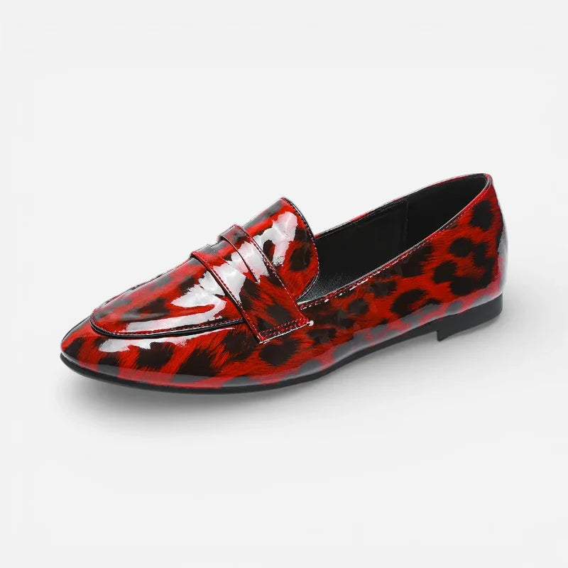 Mocassin Cuir Léopard Femme Rouge Et Noir