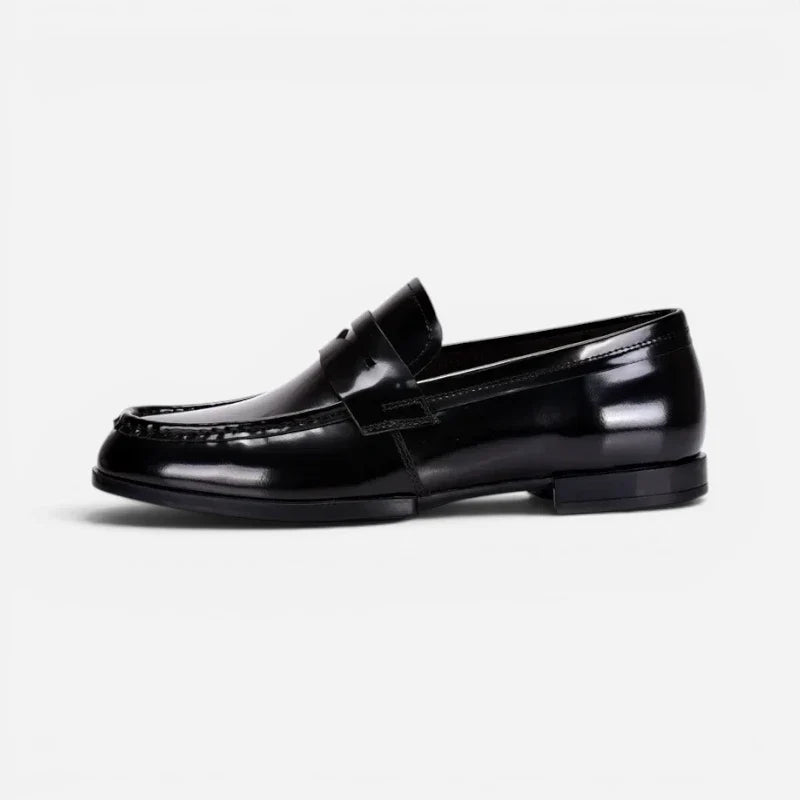Mocassin Costume Mariage En Cuir Noir Vernis Talon Homme