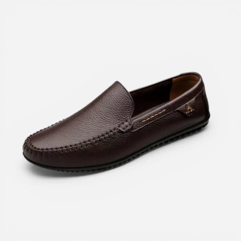 Mocassin En Cuir Véritable Marron Avec Badge Doré Pour Bateau Homme