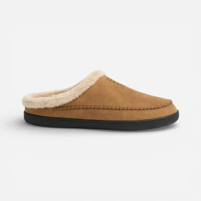 Chausson Mocassin En Cuir Marron Camel Mule Fourré Pour Homme