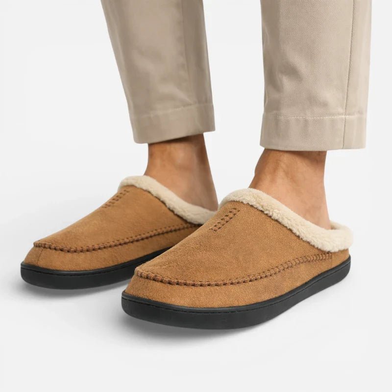 Chausson Mocassin En Cuir Marron Camel Mule Fourré Pour Homme