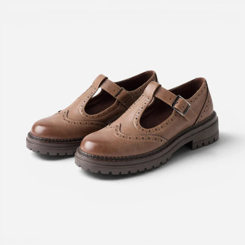 Mocassin Marron Bridé À Semelle épaisse Pour Femme