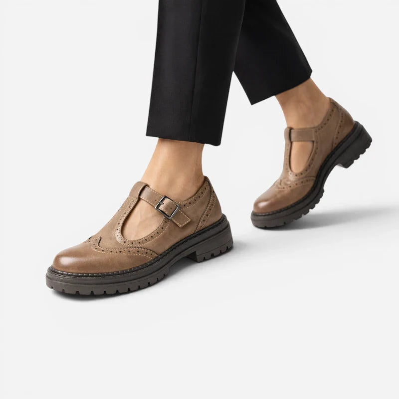 Mocassin Marron Bridé À Semelle épaisse Pour Femme