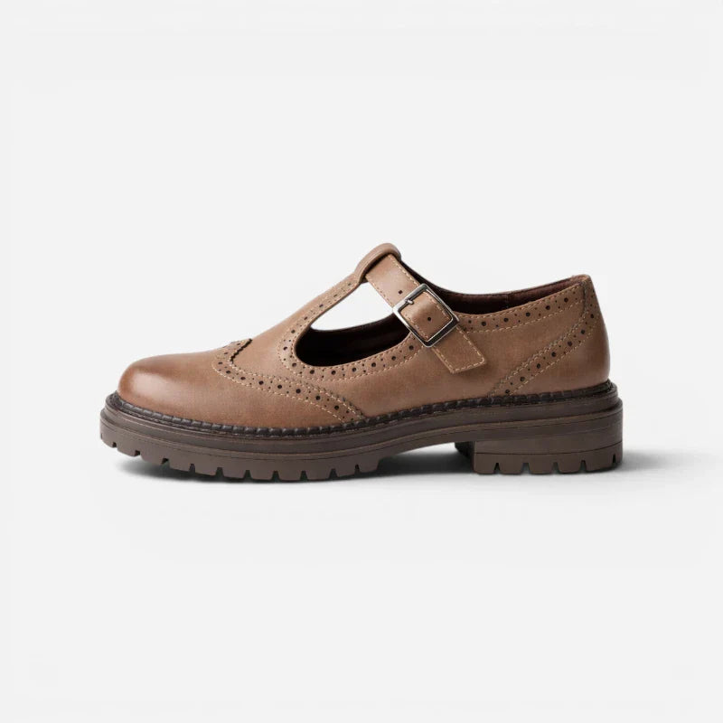 Mocassin Marron Bridé À Semelle épaisse Pour Femme