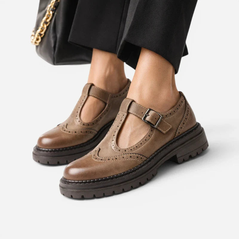 Mocassin Marron Bridé À Semelle épaisse Pour Femme