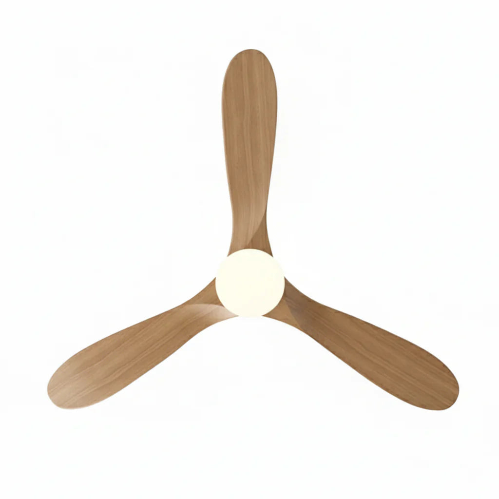 Aria | Ventilateur vintage blanc et bois naturel, LED