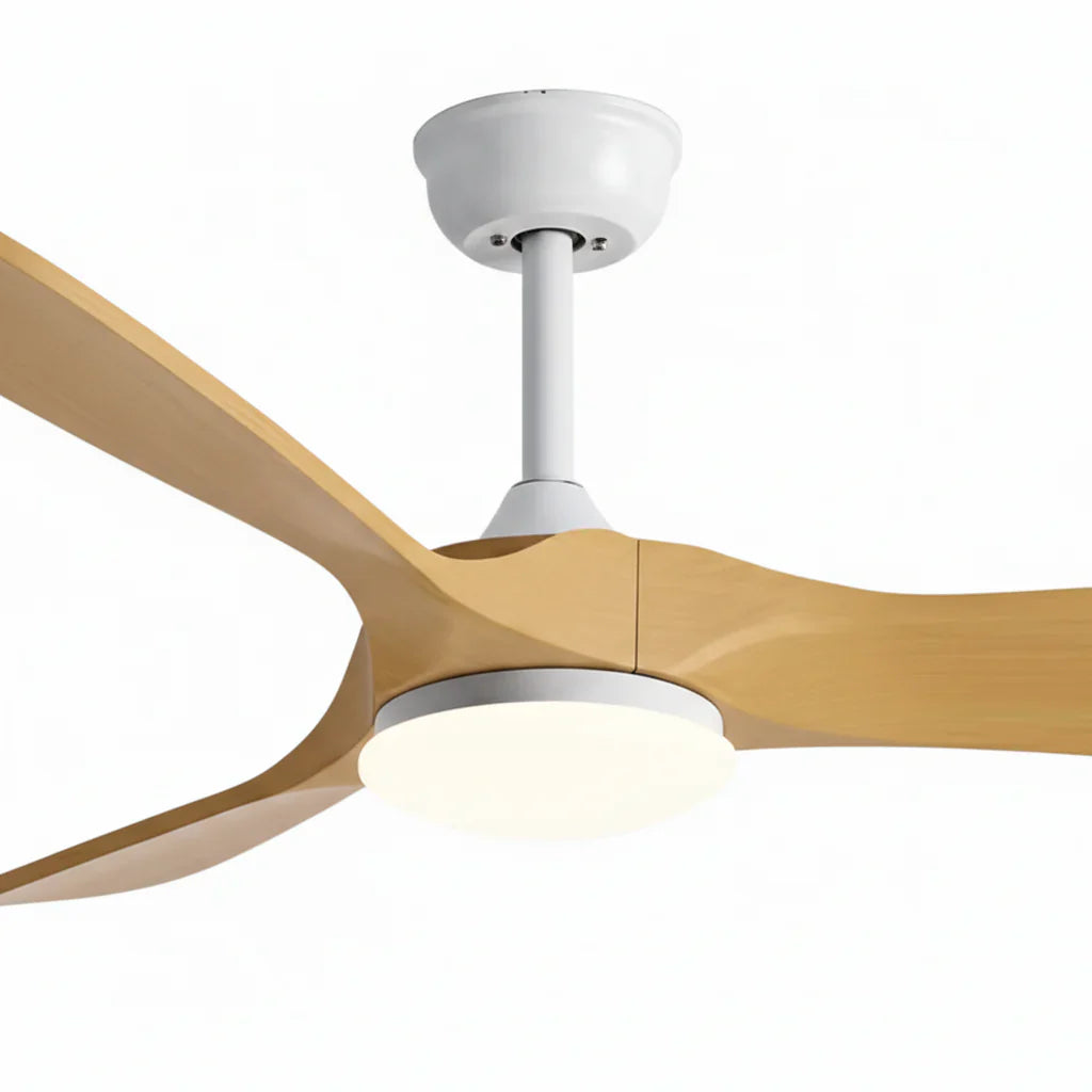Aria | Ventilateur vintage blanc et bois naturel, LED