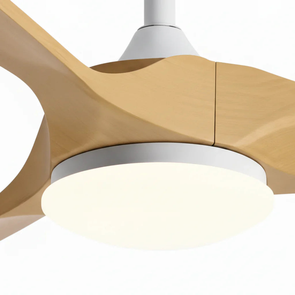 Aria | Ventilateur vintage blanc et bois naturel, LED