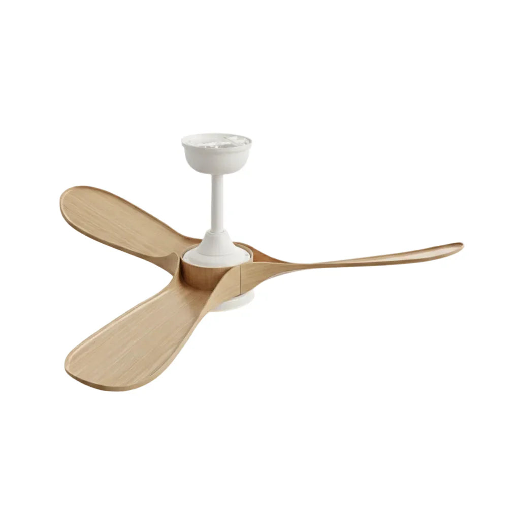 Aria | Ventilateur vintage blanc et bois naturel, LED