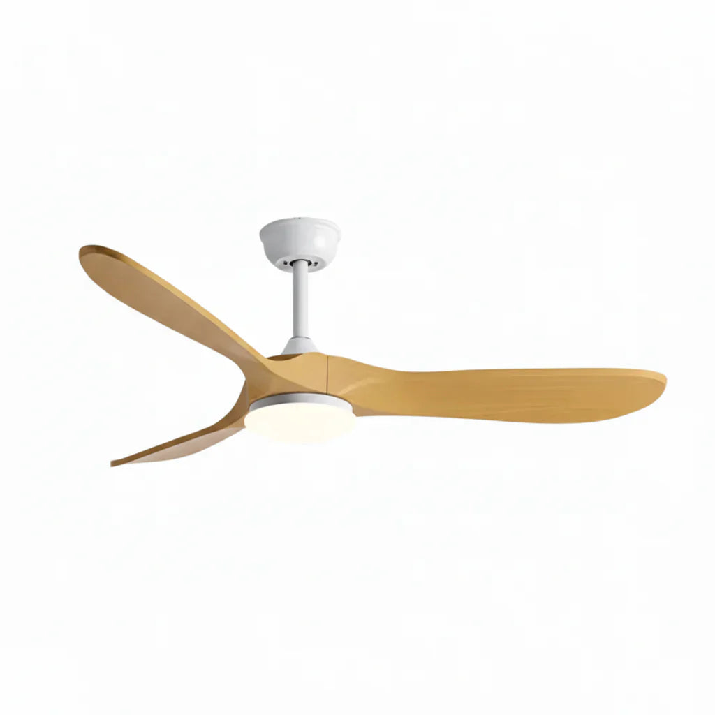 Aria | Ventilateur vintage blanc et bois naturel, LED