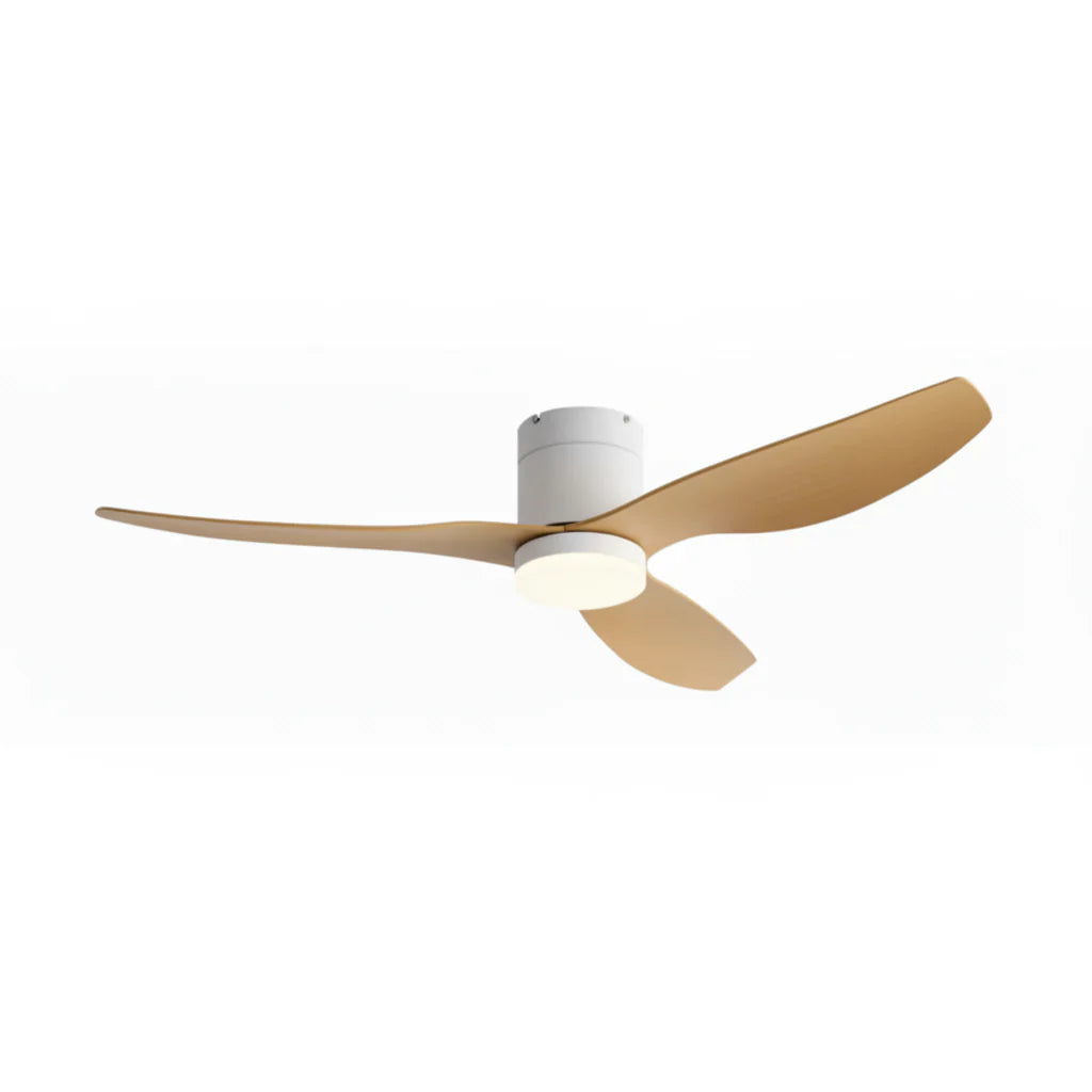 Lyra | Ventilateur LED intégrée blanc et bois clair