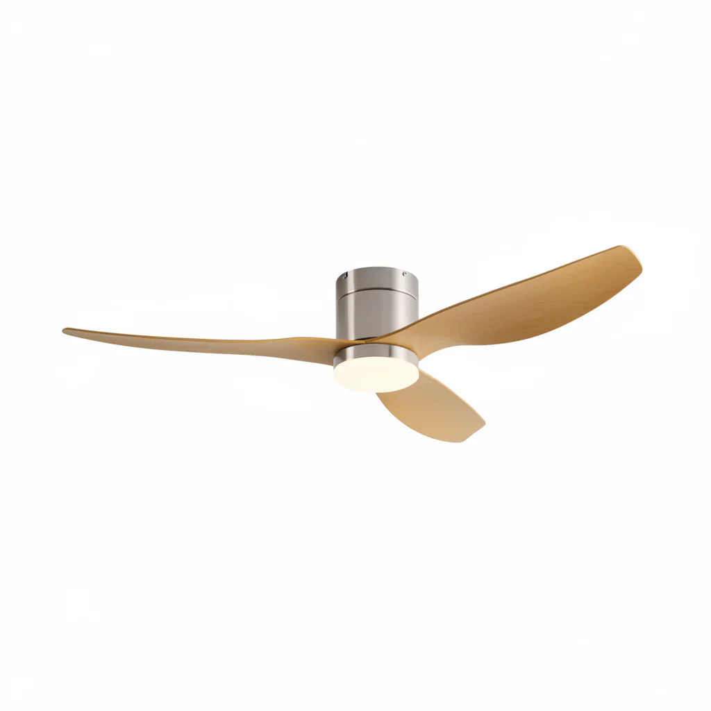 Arcturus | Ventilateur LED intégrée argent et bois clair