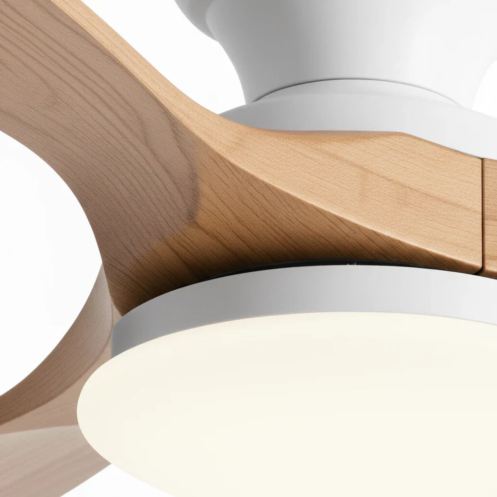 Lumi | Ventilateur éclairage LED bois naturel et blanc