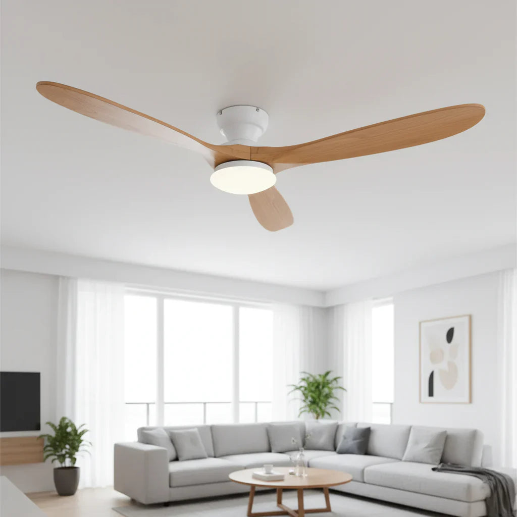Lumi | Ventilateur éclairage LED bois naturel et blanc