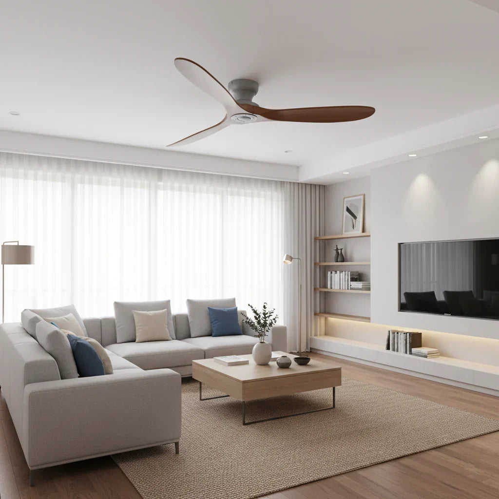 Skadi | Ventilateur bois massif foncé et gris