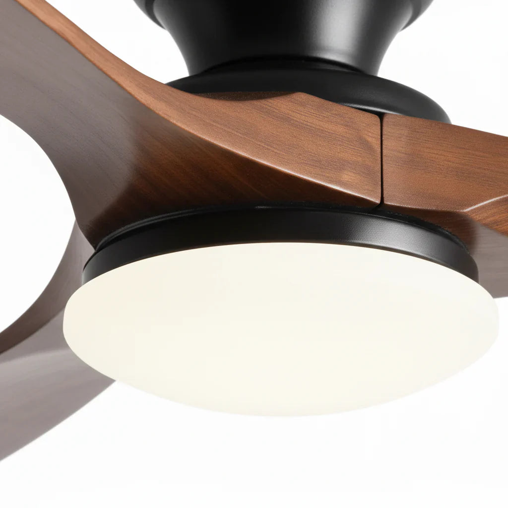 Nordkapp | Ventilateur éclairage LED bois foncé et noir
