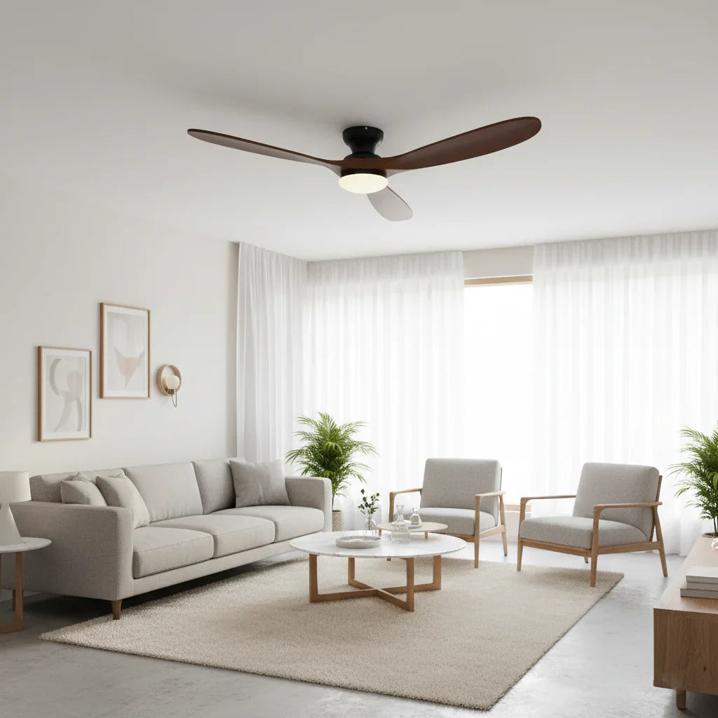 Nordkapp | Ventilateur éclairage LED bois foncé et noir