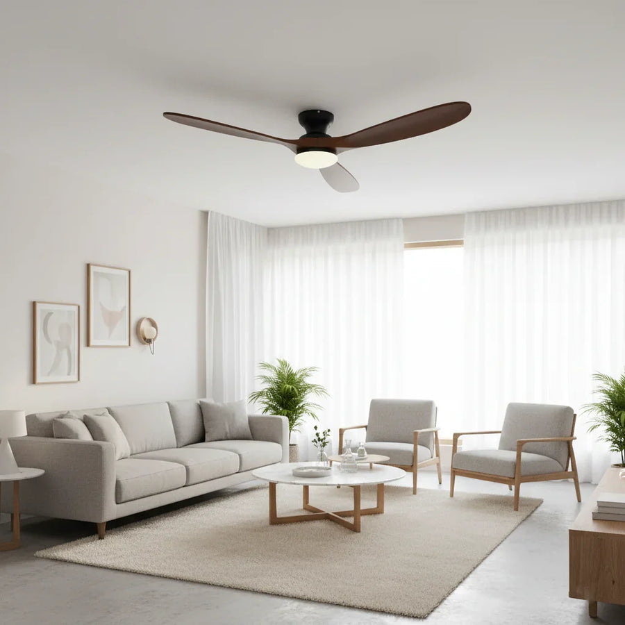 Nordkapp | Ventilateur éclairage LED bois foncé et noir