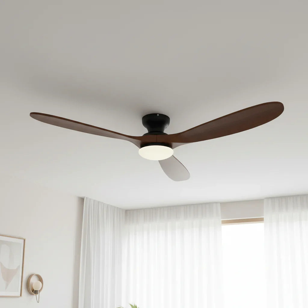 Nordkapp | Ventilateur éclairage LED bois foncé et noir