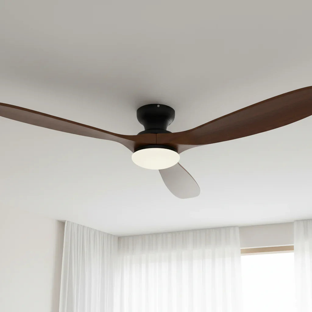 Nordkapp | Ventilateur éclairage LED bois foncé et noir