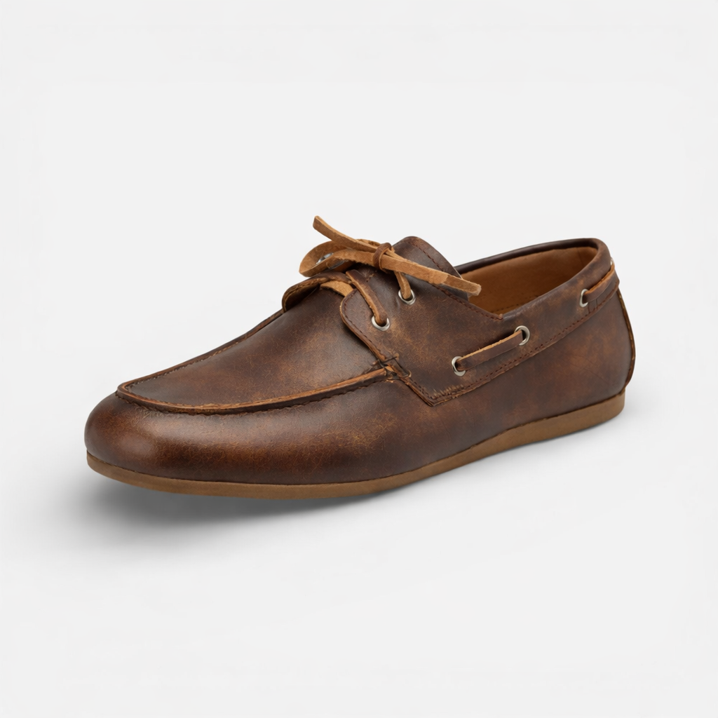 Mocassin En Cuir Marron Foncé à Lacets Pour Femme