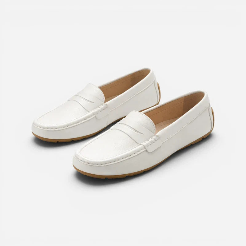 Mocassin Cuir Mat Blanc Femme