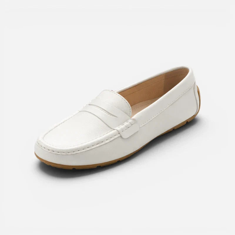 Mocassin Cuir Mat Blanc Femme