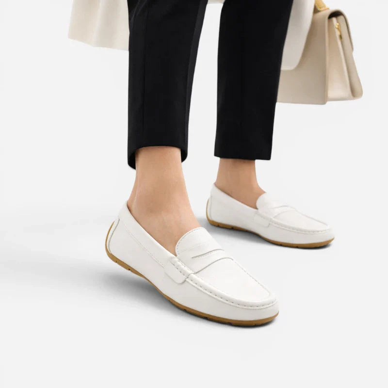 Mocassin Cuir Mat Blanc Femme