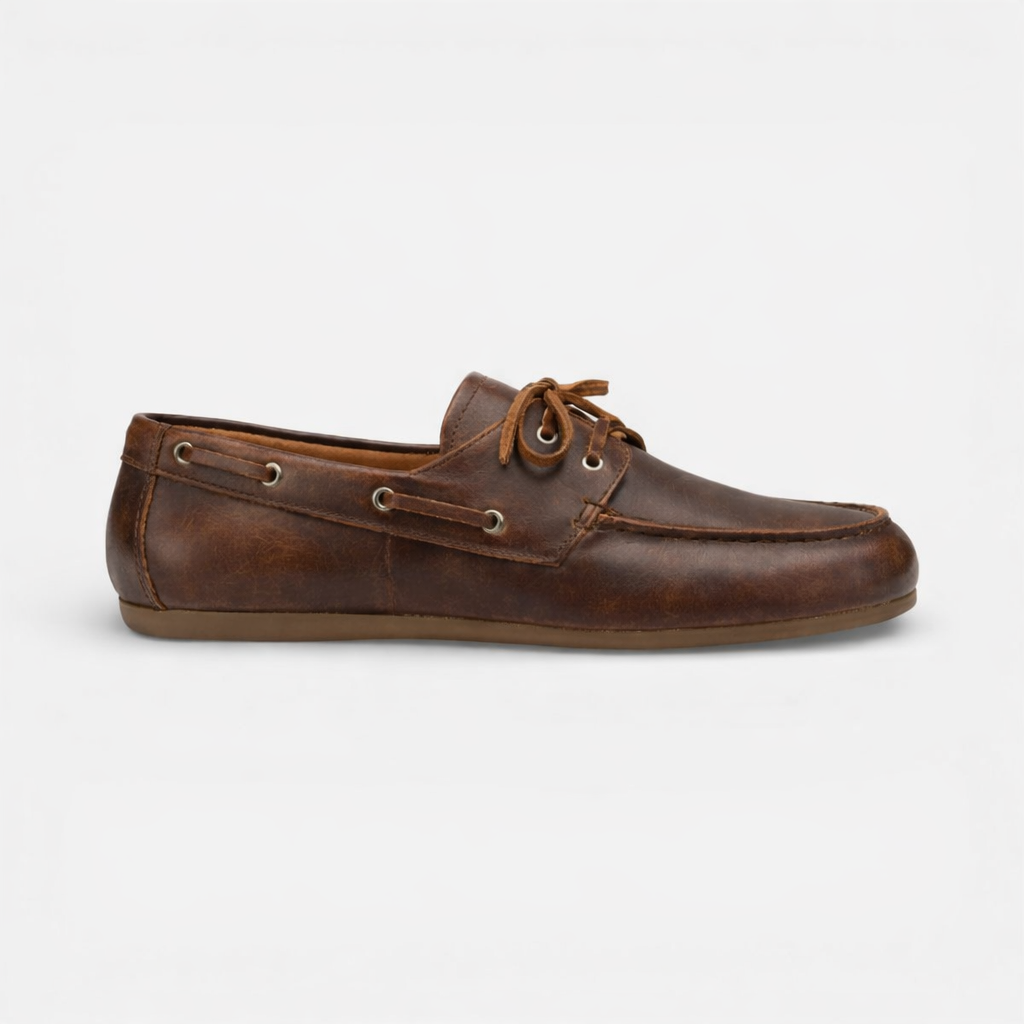 Mocassin En Cuir Marron Foncé à Lacets Pour Femme