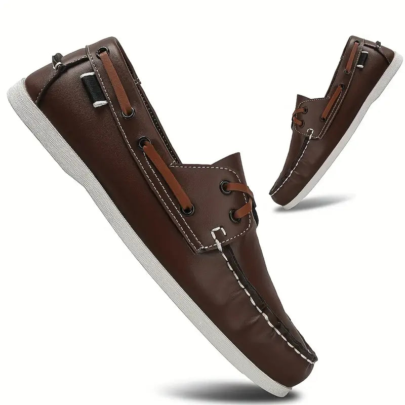 Mocassin En Cuir Marron Foncé à Lacet Homme
