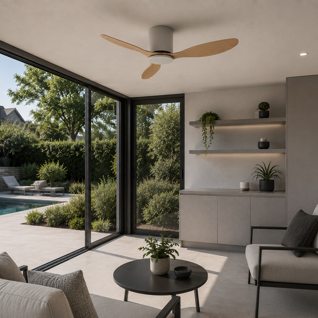 Axiom | Ventilateur moteur DC blanc et bois clair