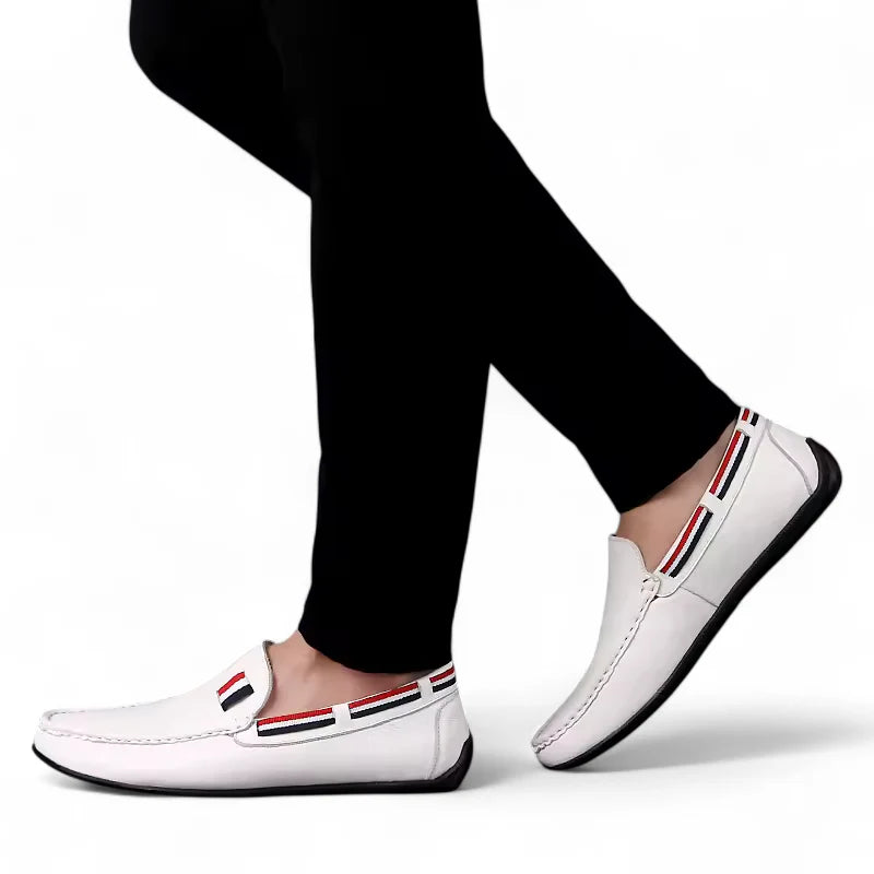 Mocassin Blanc En Cuir Drapeau Français Pour Homme