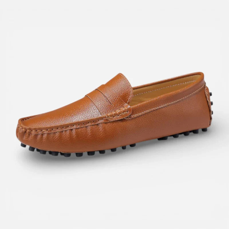 Mocassin En Cuir Vernis Camel Homme