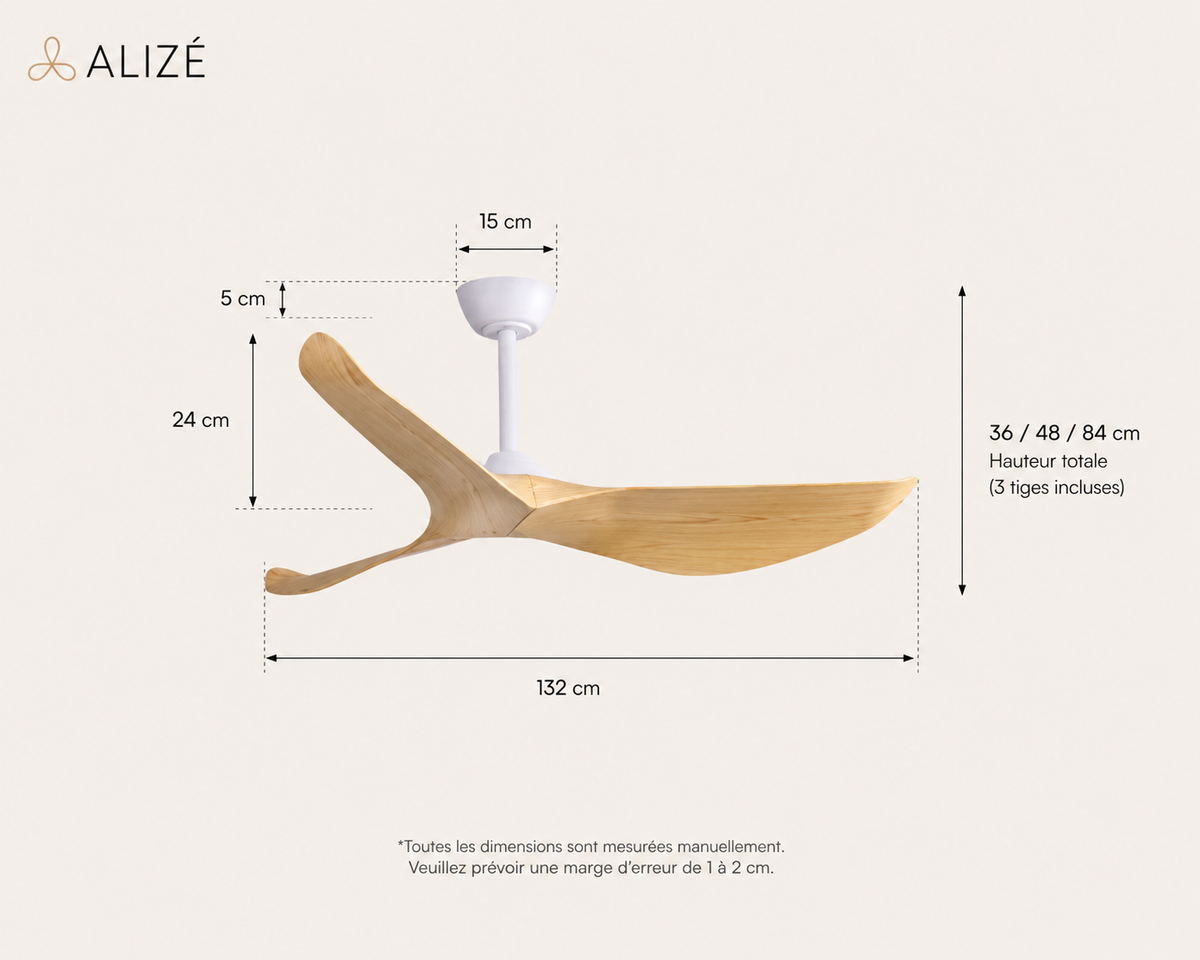 California |132 cm avec Pales Finition Bois Moteur DC Basse Consommation