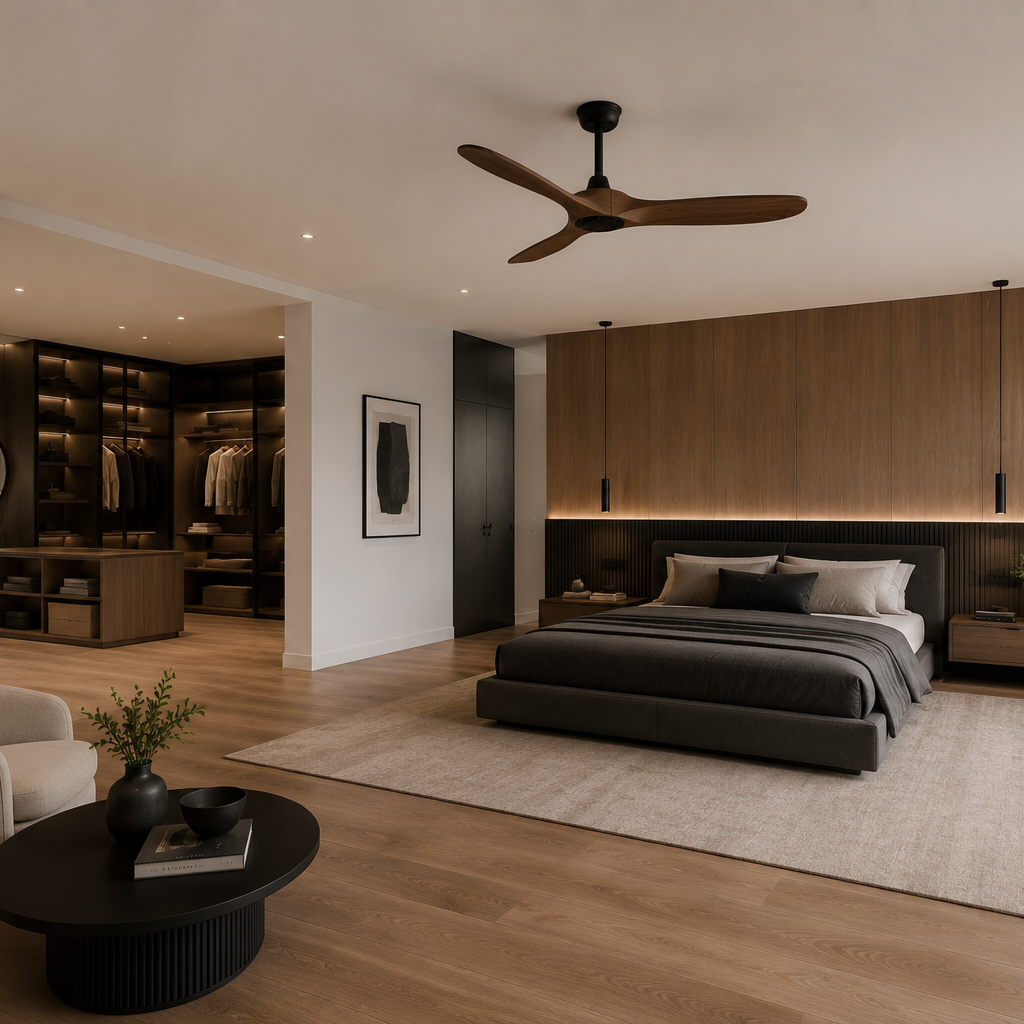 Auster | Ventilateur vintage noir et bois foncé