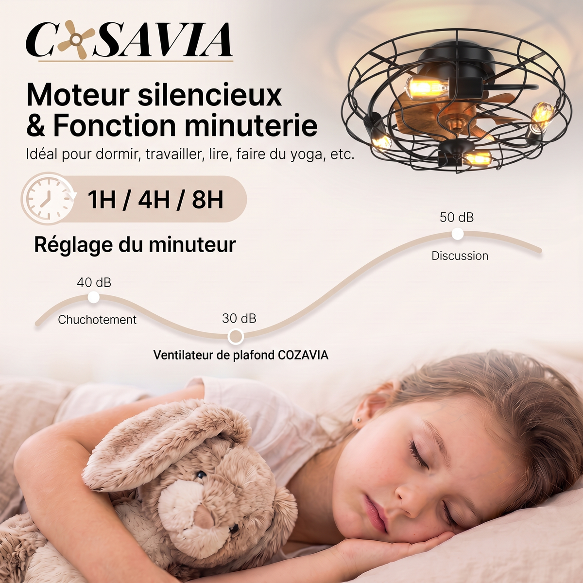 Oslo | Ventilateur cage éclairage télécommande 51 cm