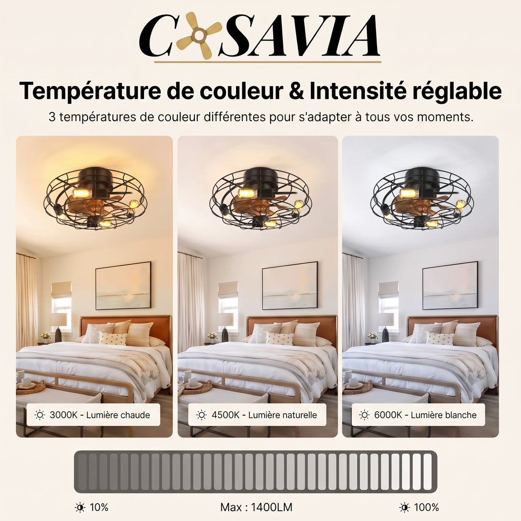 Oslo | Ventilateur cage éclairage télécommande 51 cm