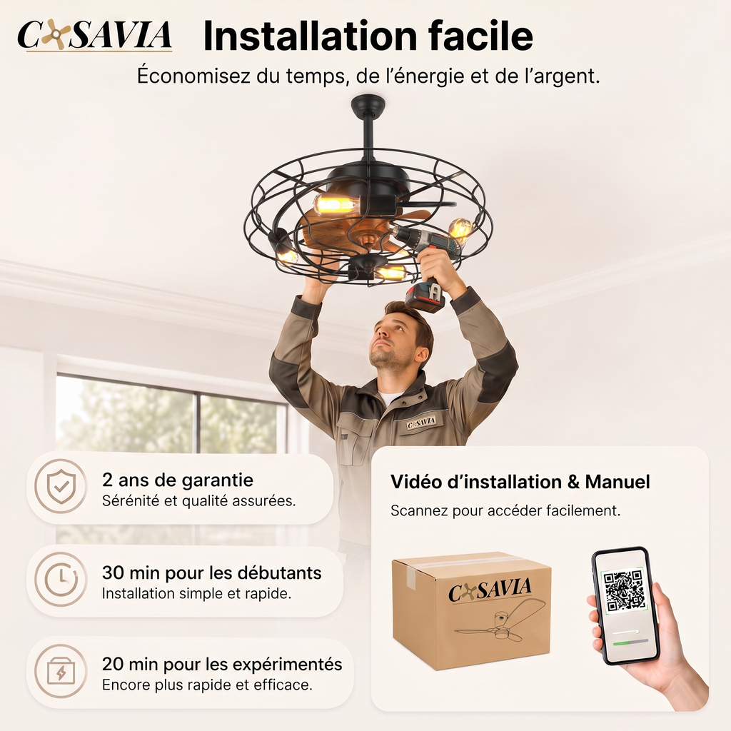 Oslo | Ventilateur cage éclairage télécommande 51 cm
