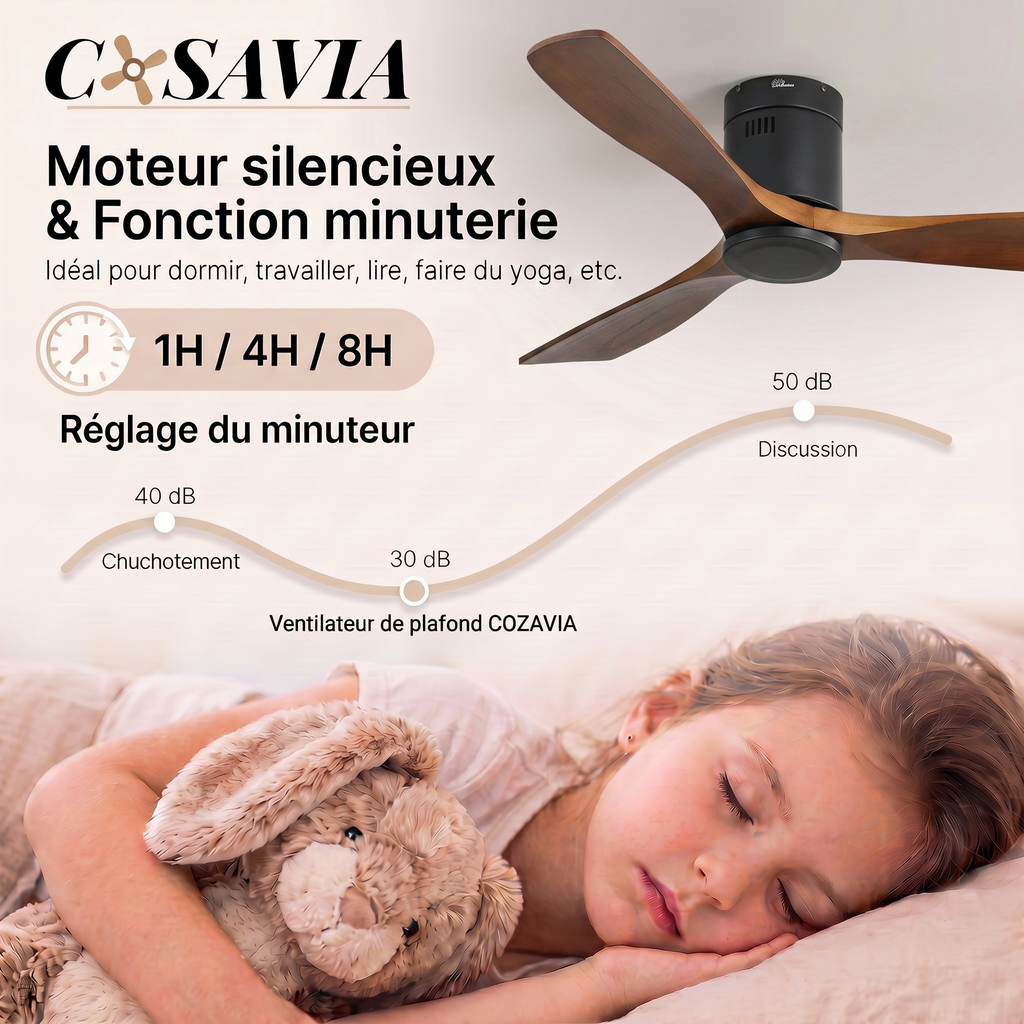 Mountain | Ventilateur de plafond 132cm encastré - Sans lumière, acier & bois