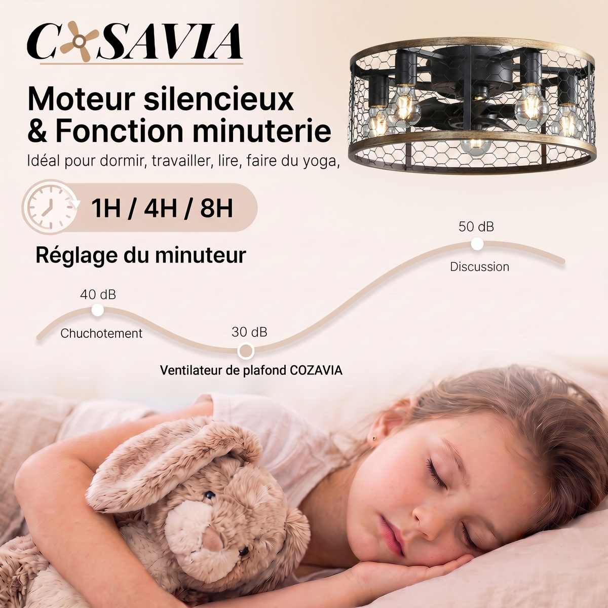 Marengo | Ventilateur cage LED télécommande 51 cm