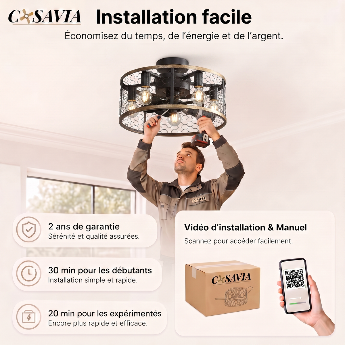 Marengo | Ventilateur cage LED télécommande 51 cm